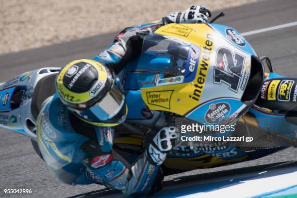 Tom Luthi of Switzerland and and Team EG 0,0 Marc VDS rounds the bend during the qualifying practice during the MotoGp of Spain - Qualifying at...