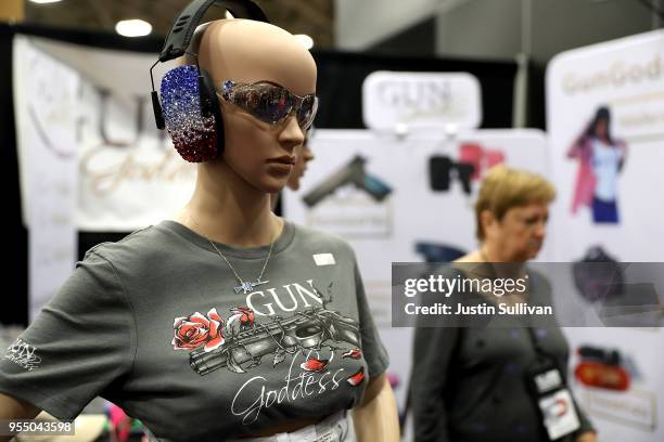 Shooting accessories for women are displayed at the Gun Goddess booth during the NRA Annual Meeting & Exhibits at the Kay Bailey Hutchison Convention...