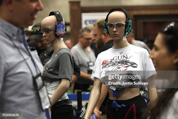 Bra with a gun holster is displayed in the Gun Goddess booth during the NRA Annual Meeting & Exhibits at the Kay Bailey Hutchison Convention Center...