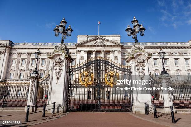 o palácio de buckingham frente dos portões - palácio - fotografias e filmes do acervo