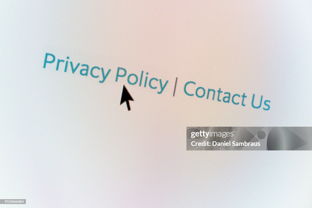 Privacy Policy web button and mouse arrow on computer screen