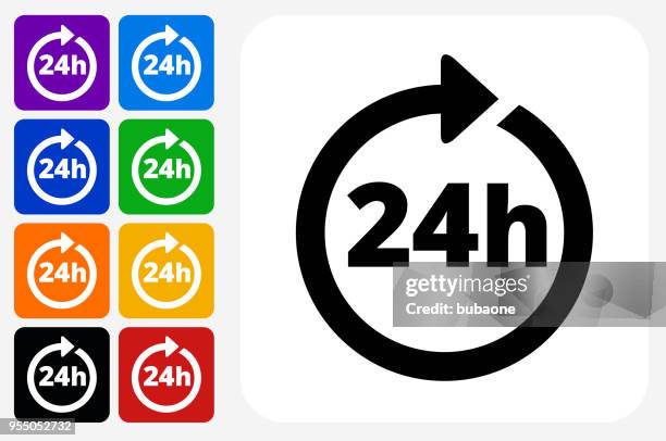 24 hour service icon square button set - 24 hrs stock illustrations