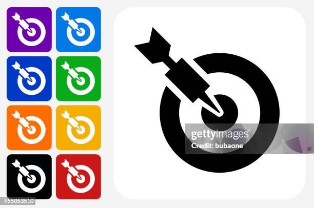 dart target icon square button set - flying dart stock illustrations