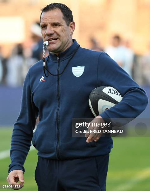 Racing 92's French coach Laurent Labit looks on during the French Top 14 rugby union match between Racing 92 and SU Agen, at La Rabine Stadium in...