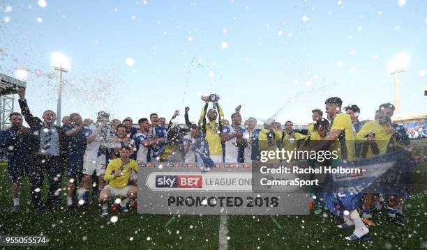 Blackburn Rovers lift the runners up cup and are officially promoted to the Championship during the Sky Bet League One match between Blackburn Rovers...