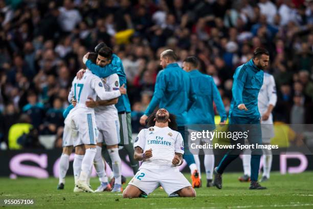 Marcelo Vieira Da Silva of Real Madrid celebrates after the UEFA Champions League Semi Final Second Leg match between Real Madrid and Bayern Muenchen...