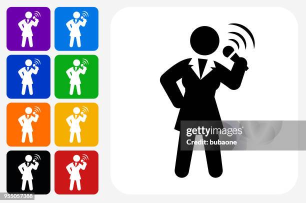 public speaking icon square button set - stand up comedy stock illustrations