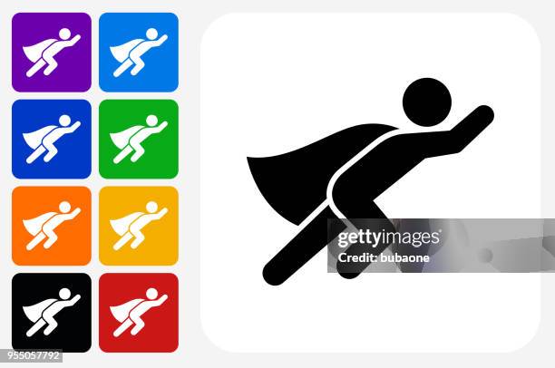 illustrations, cliparts, dessins animés et icônes de super héros icône carrée bouton set - héros