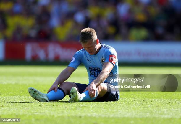 Dejected looking Matt Ritchie of Newcastle United during the Premier League match between Watford and Newcastle United at Vicarage Road on May 5,...