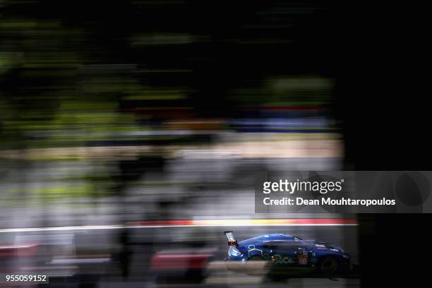 In the Aston Martin Vantage driven by Salih Yoluc of Turkey, Euan Alers-Hankey of Great Britain, Charles Eastwood of Great Britain competes in the...