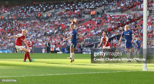 Vivianne Miedema of Arsenal scores their first and only goal during the SSE Women's FA Cup Final between Arsenal Women and Chelsea Ladies at Wembley...