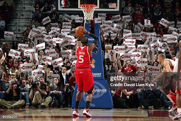 Fans of the Cleveland Cavaliers try to influence Josh Smith of the Atlanta Hawks as he attempts a free throw on December 30, 2009 at The Quicken...