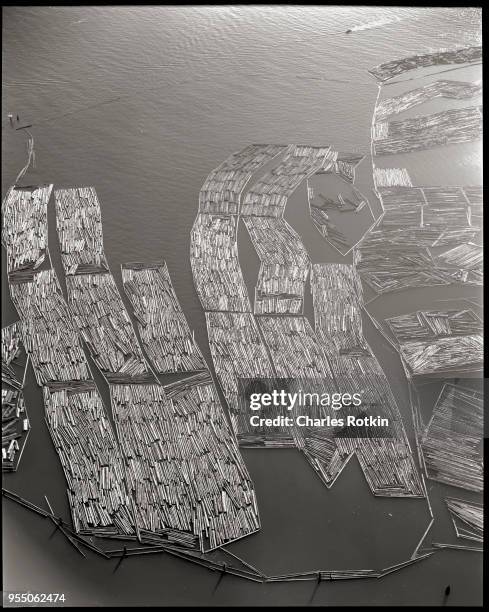 Damaged Log Raft Rafts of logs await the lumber mill, circa 1960s, Columbia River ...