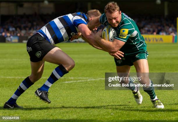 London Irish's Greig Tonks in action during the Aviva Premiership match between Bath Rugby and London Irish at Recreation Ground on May 5, 2018 in...