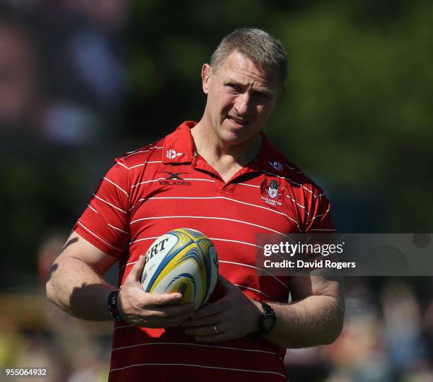 Johan Ackermann, the Gloucester head coach looks on during the Aviva Premiership match between Saracens and Gloucester Rugby at Allianz Park on May...