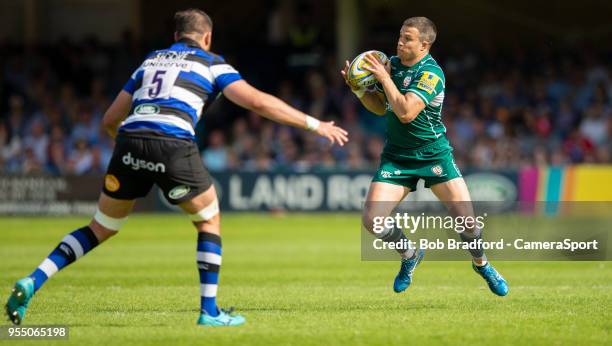 London Irish's Fergus Mulchrone in action during the Aviva Premiership match between Bath Rugby and London Irish at Recreation Ground on May 5, 2018...