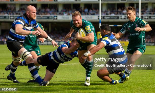 London Irish's Greig Tonks in action during the Aviva Premiership match between Bath Rugby and London Irish at Recreation Ground on May 5, 2018 in...