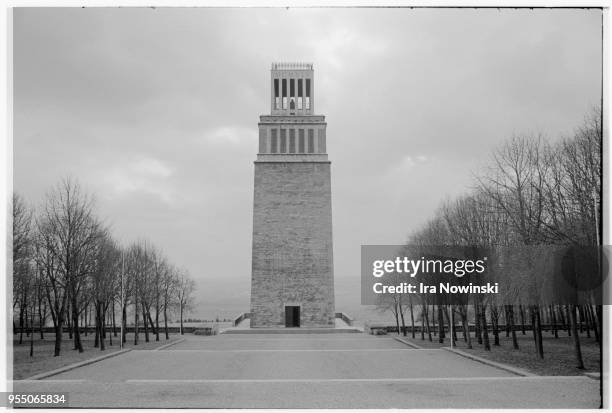 Bell tower in the buchenwald concentration camp monument park Thuringia, Germany.