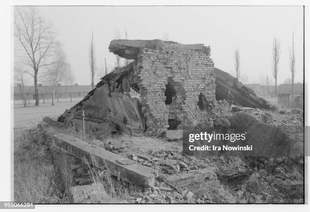 Crematorium and gas chamber ruins, Near the end of the war, SS men destroyed many of the buildings at the concentration camp to conceal their crimes...