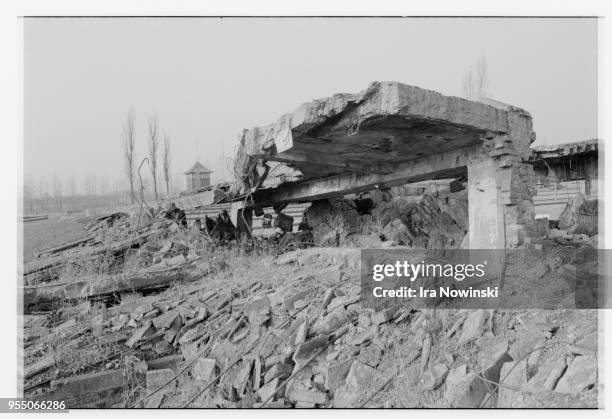 Crematorium and gas chamber ruins, Near the end of the war, SS men destroyed many of the buildings at the concentration camp to conceal their crimes...