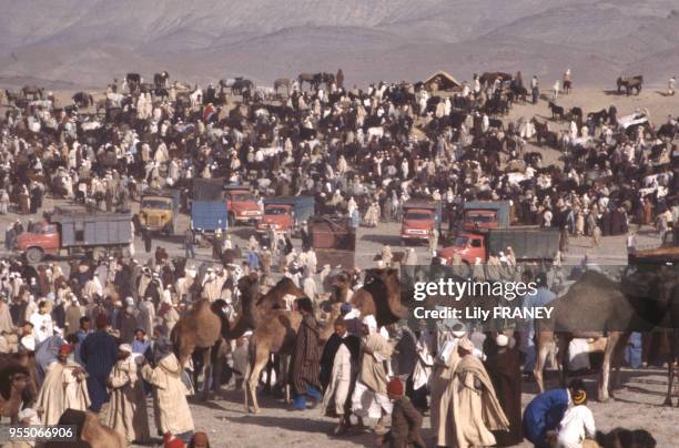 Le marché du moussem d'Imilchil, dans le Haut Atlas au Maroc, en 1983.