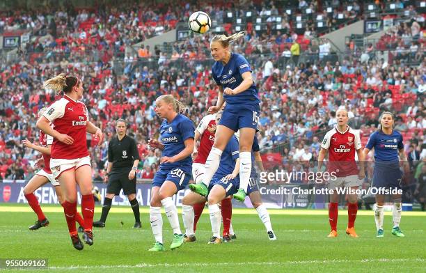 Magdalena Eriksson of Chelsea heads the ball clear during the SSE Women's FA Cup Final between Arsenal Women and Chelsea Ladies at Wembley Stadium on...