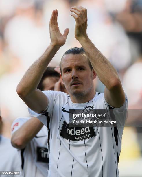 Alexander Meier of Frankfurt celebrates with the fans during the Bundesliga match between Eintracht Frankfurt and Hamburger SV at Commerzbank-Arena...