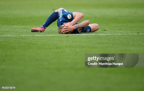 Lewis Holtby of Hamburg shows his disappointment during the Bundesliga match between Eintracht Frankfurt and Hamburger SV at Commerzbank-Arena on May...