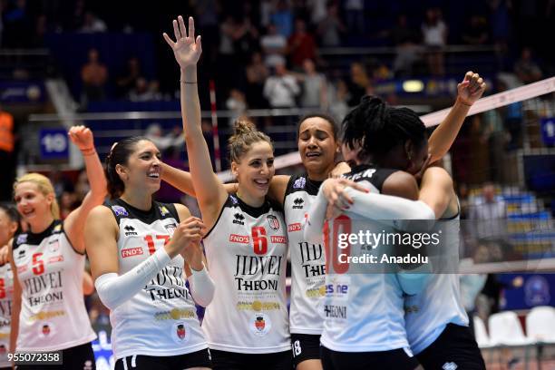 Volei Alba Blaj's Tijana Malesevic celebrates after winning Semifinal 2 between CS Volei Alba Blaj and Galatasaray Istanbul for the CEV Volleyball...