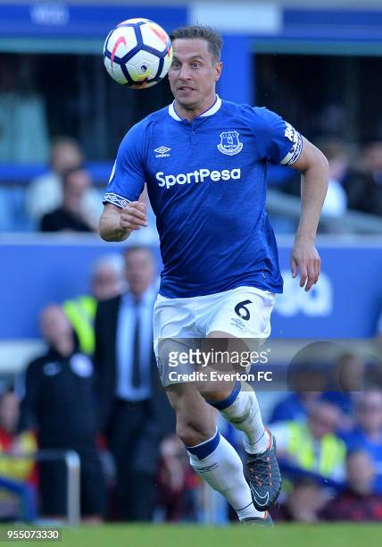 Phil Jagielka of Everton in action during the Premier League match between Everton and Southampton at Goodison Park on May 5, 2018 in Liverpool,...