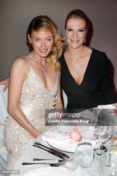 Lilly zu Sayn-Wittgenstein-Berleburg and Maria Hoefl-Riesch wearing a dress by Minx during the Rosenball charity event at Hotel Intercontinental on...