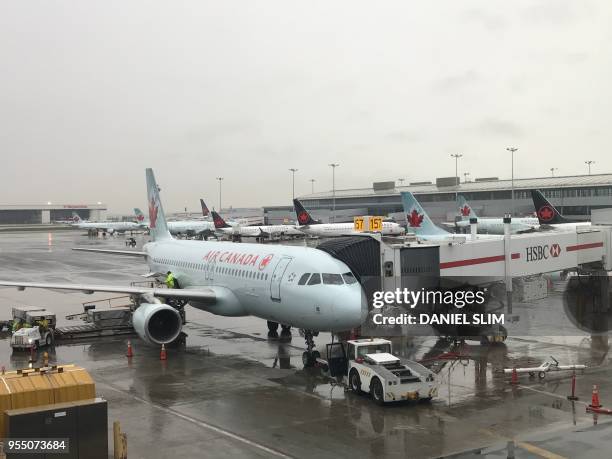 Air Canada jet at Toronto Pearson International Airport in Toronto, Canada, on May 3, 2018.