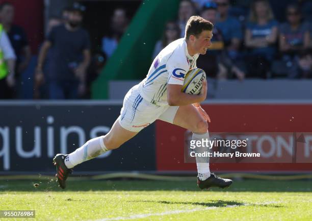 Joe Simmonds of Exeter Chiefs during the Aviva Premiership match between Harlequins and Exeter Chiefs at Twickenham Stoop on May 5, 2018 in London,...