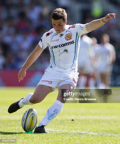 Joe Simmonds of Exeter Chiefs during the Aviva Premiership match between Harlequins and Exeter Chiefs at Twickenham Stoop on May 5, 2018 in London,...