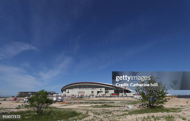 General view outside the stadium prior to the UEFA Europa League Semi Final second leg match between Atletico Madrid and Arsenal FC at Estadio Wanda...