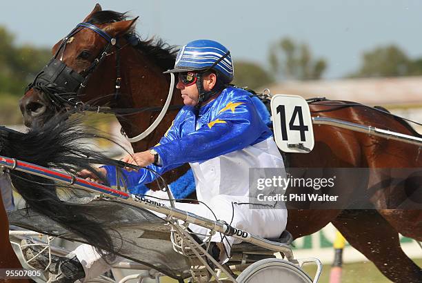 John Hay driving Houdini Star wins the National Trot during Premier Day Trotting at Alexandra Park on December 31, 2009 in Auckland, New Zealand.