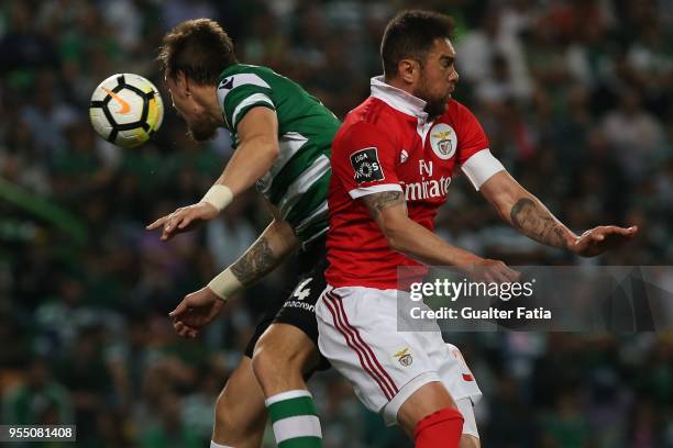 Sporting CP defender Sebastian Coates from Uruguay with SL Benfica defender Jardel Vieira from Brazil in action during the Primeira Liga match...