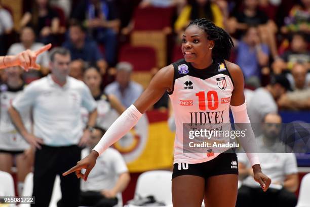 Volei Alba Blaj's Ana Cleger reacts during Semifinal match between CS Volei Alba Blaj and Galatasaray within the CEV Volleyball Champions League...
