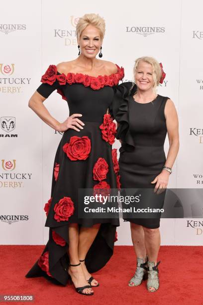 Shannon Burton wears the Derby Rose Dress sponsored by the Churchill Down Foundation made by Amy Streeter during Kentucky Derby 144 on May 5, 2018 in...