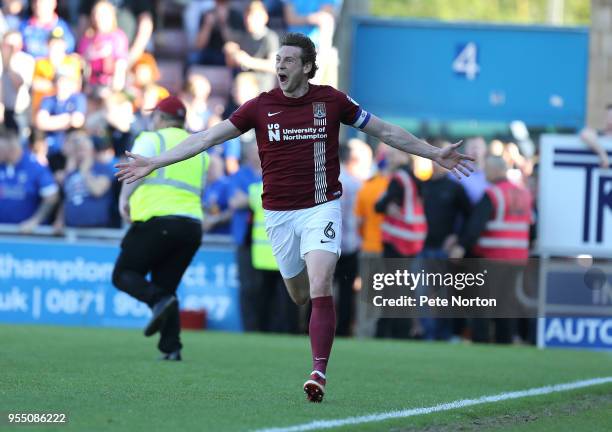 Ash Taylor of Northampton Town celebrates after scoring his sides second goal during the Sky Bet League One match between Northampton Town and Olham...