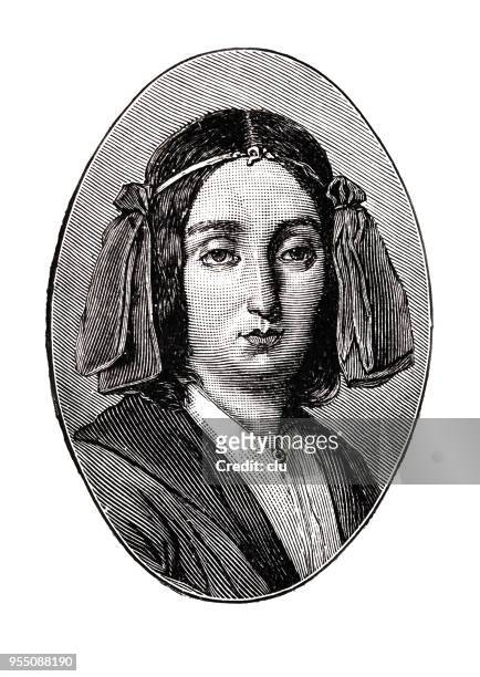 portrait of george sand, french author, 1804-1876 - female authors stock illustrations