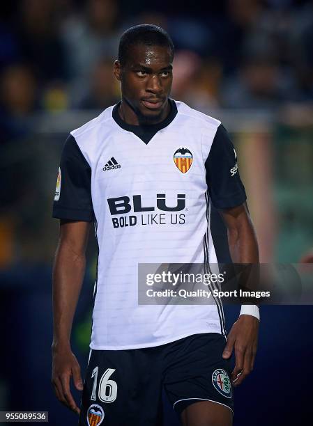 Geoffrey Kondogbia of Valencia reacts during the La Liga match between Villarreal and Valencia at Estadio de la Ceramica on May 5, 2018 in...