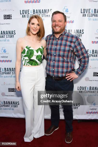 Ashley Bell and Producer Ross M. Dinerstein attend the Love & Bananas: An Elephant Story Los Angeles premiere at Laemmle Music Hall on May 4, 2018 in...