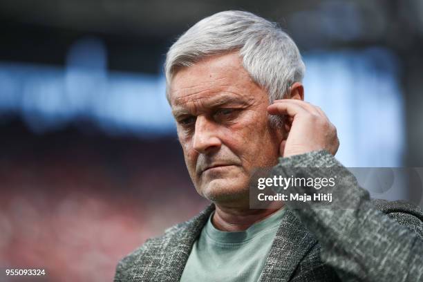 Armin Veh of 1.FC Koeln looks on prior the Bundesliga match between 1. FC Koeln and FC Bayern Muenchen at RheinEnergieStadion on May 5, 2018 in...