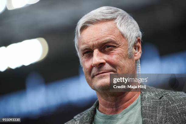 Armin Veh of 1.FC Koeln looks on prior the Bundesliga match between 1. FC Koeln and FC Bayern Muenchen at RheinEnergieStadion on May 5, 2018 in...