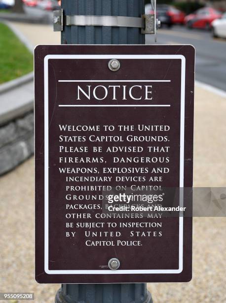 Notice posted on Capitol Hill near the Rayburn House Office Building in Washington, D.C., advises visitors that firearms and other dangerous items...