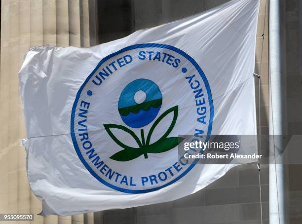 Flag with the United States Environmental Protection Agency logo flies at the agency's headquarters in Washington, D.C.