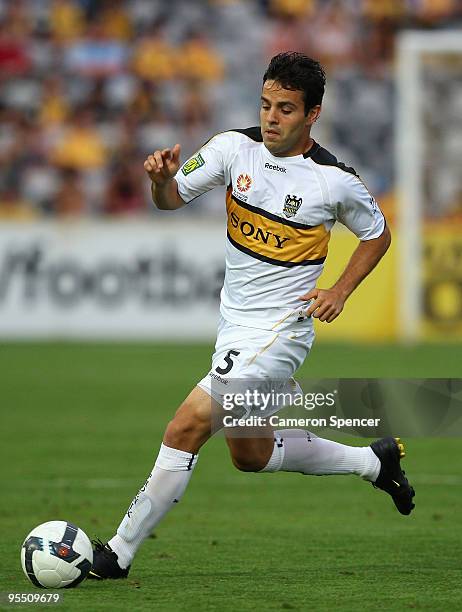 Diego Walsh of the Phoenix dribbles the ball during the round 21 A-League match between the Central Coast Mariners and the Wellington Phoenix at...