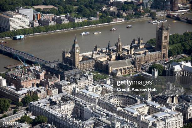 aerial view westminster and river thames, london - treasury stock pictures, royalty-free photos & images