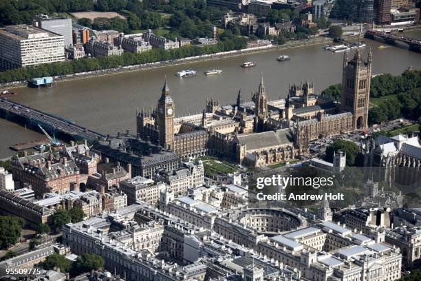 aerial view westminster and river thames, london - foreign office imagens e fotografias de stock